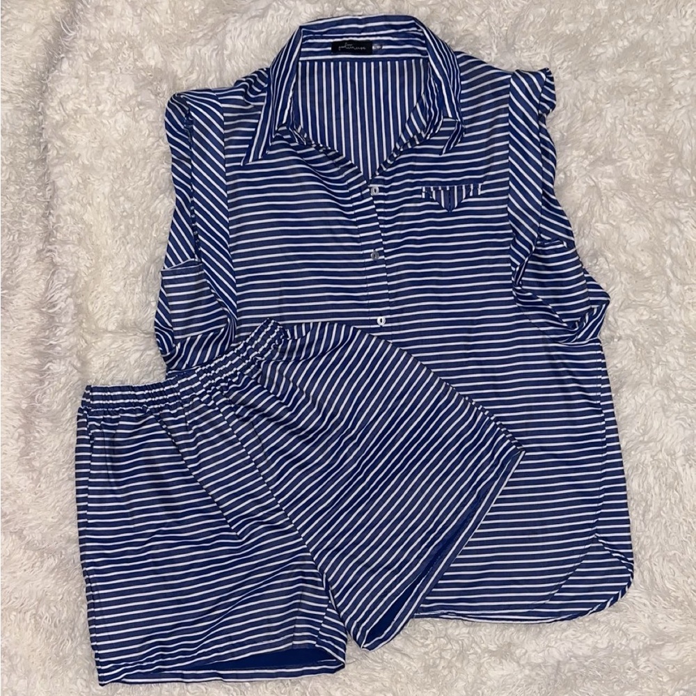 Striped Blue and White Pajama Set